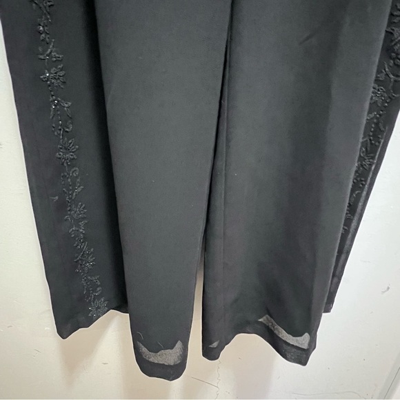 Vintage Addition Elle Black Chiffon Beaded Floral Dress Pants Size 14 - Picture 4 of 10